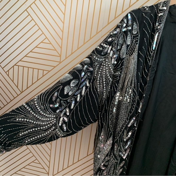 Vintage Beaded Sequined Tan-Chho 100% silk jacket duster one size fits most - Picture 5 of 10